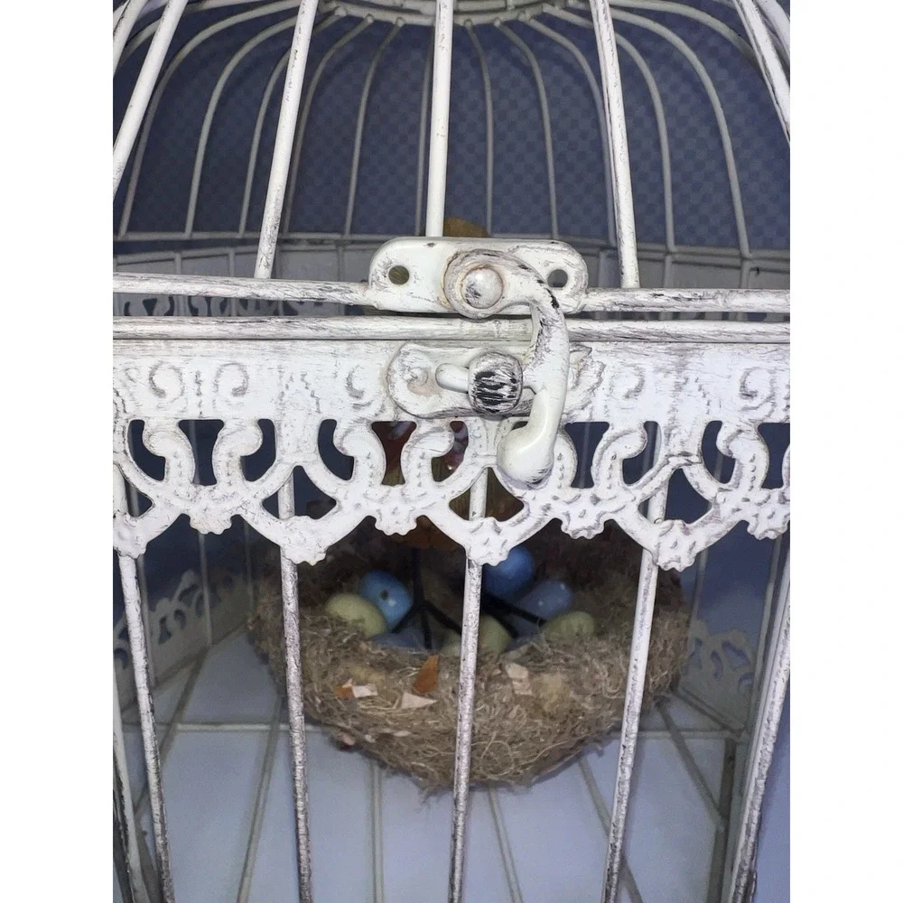 Bird‎ Cage Vintage Cream Color Metal Shabby Chic Cottage Hinge Clasp Lift Top